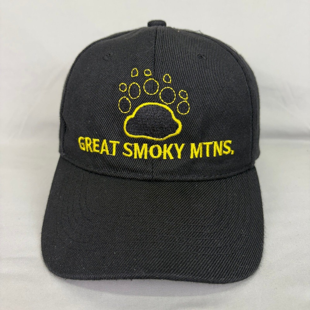 Unbranded Great Smoky Mtns Hat Souvenir Unisex OSFM Black Paw Print Cap